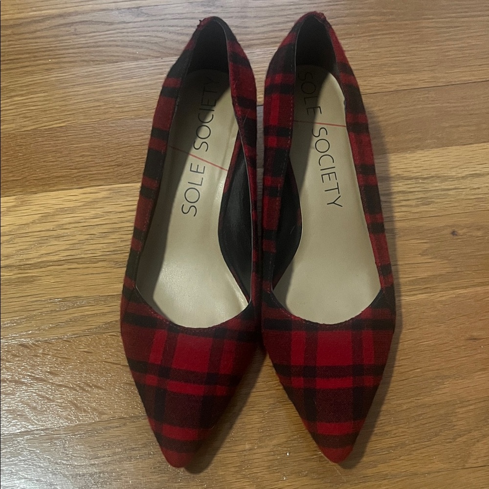 Sole Society Red and Black Plaid Flats